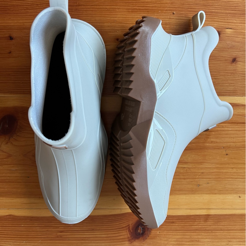 Women's Cream Waterproof Ankle Rain Boots with Tan Outsole - Picture 3 of 6